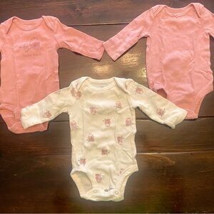 3-Pack Baby One-Piece Set - Dusty Rose Pink & Cream Owls 3M